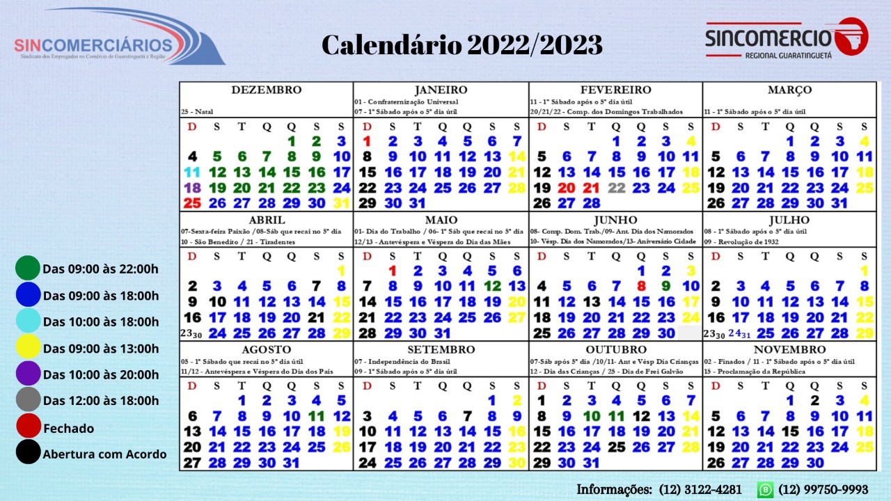 Calendário Do Comércio 20222023 Associação Comercial E Empresarial